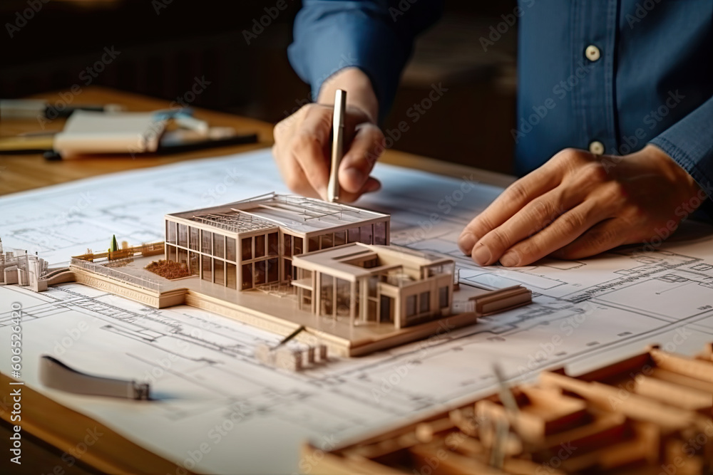 Transforming Imagination into Reality: Architects and Engineers Bring Architectural Designs to Life with 2D and 3D Construction Models Indian builders. generated by AI